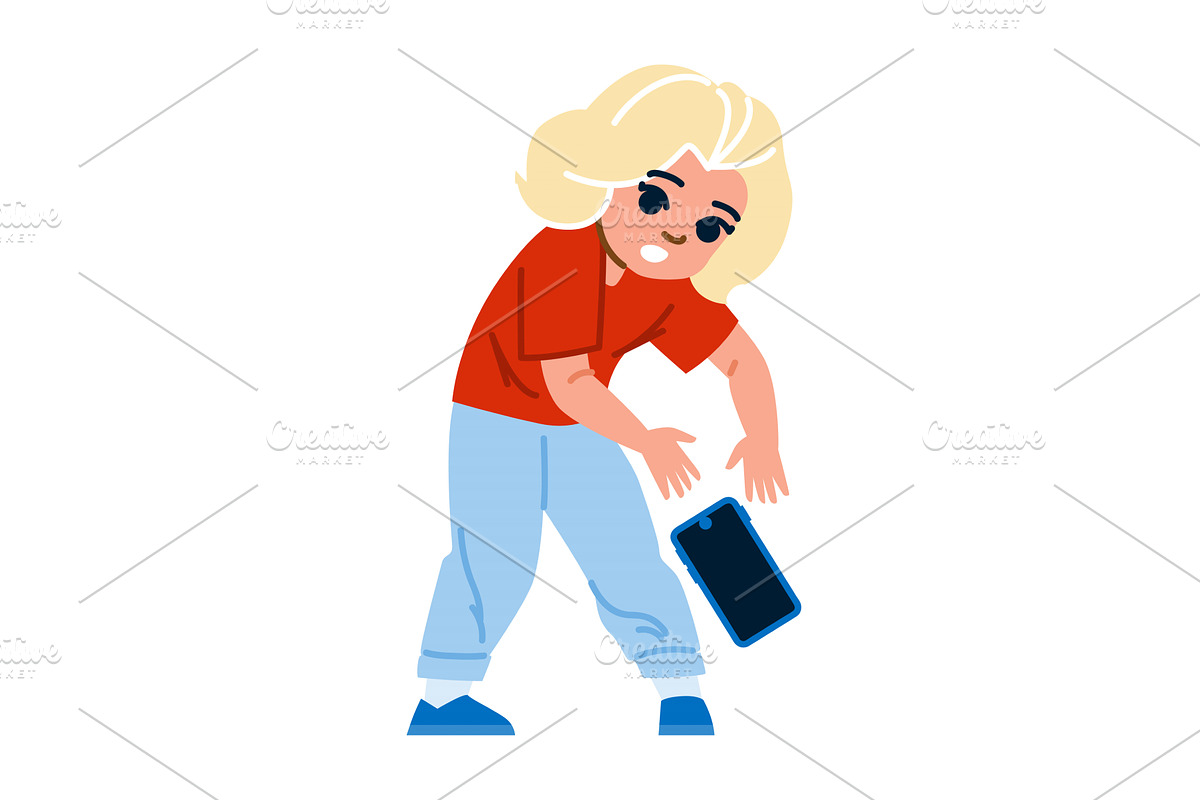 Blond child dropping smartphone on, a Technology Illustration by pikepicture