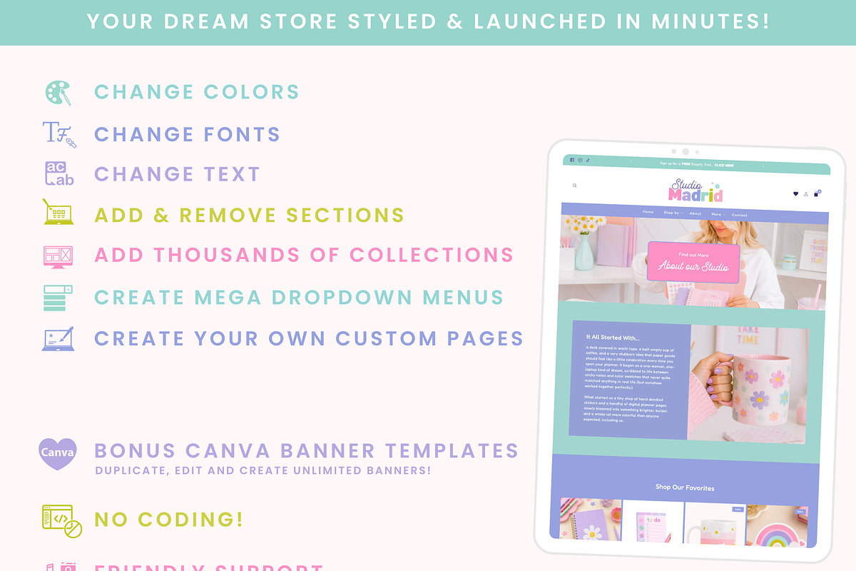 Cute Pastel Stationery Shopify Theme, a Shopify Template by Macarons and Mimosas (Photo 8 of 9)