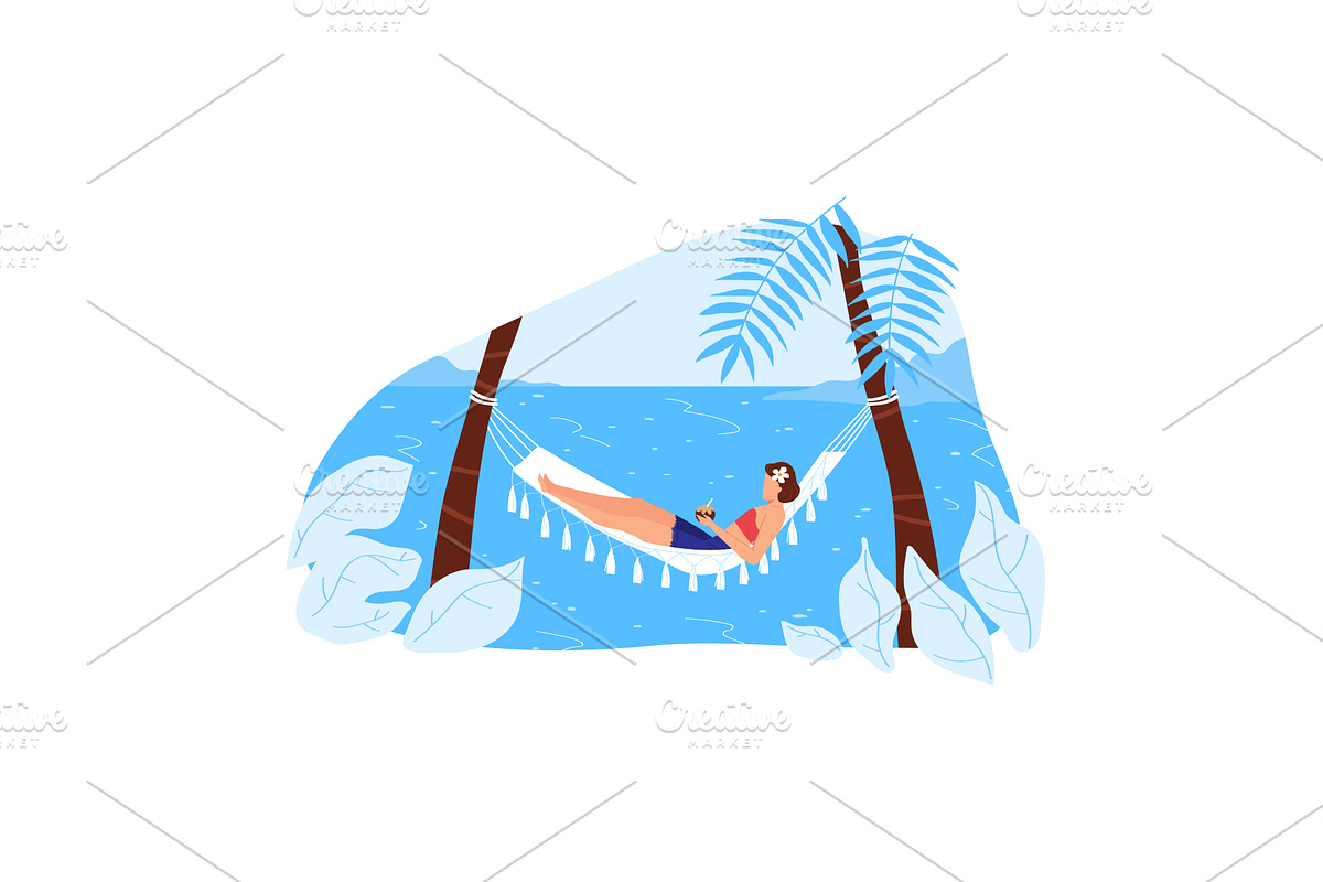 Woman relaxing in hammock between, an Illustration by seahorsevector