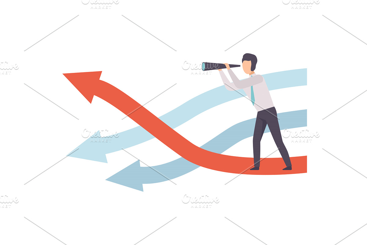 Businessman with Telescope Standing, a Person Illustration by TopVectors