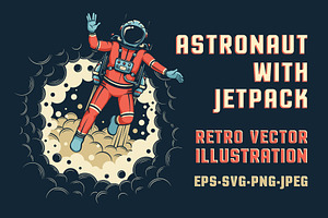 Astronaut With Jetpack Retro