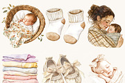 Mom and Newborn Baby Clipart, a Person Illustration by BusyDaydesign (Thumbnail 3 of 9)