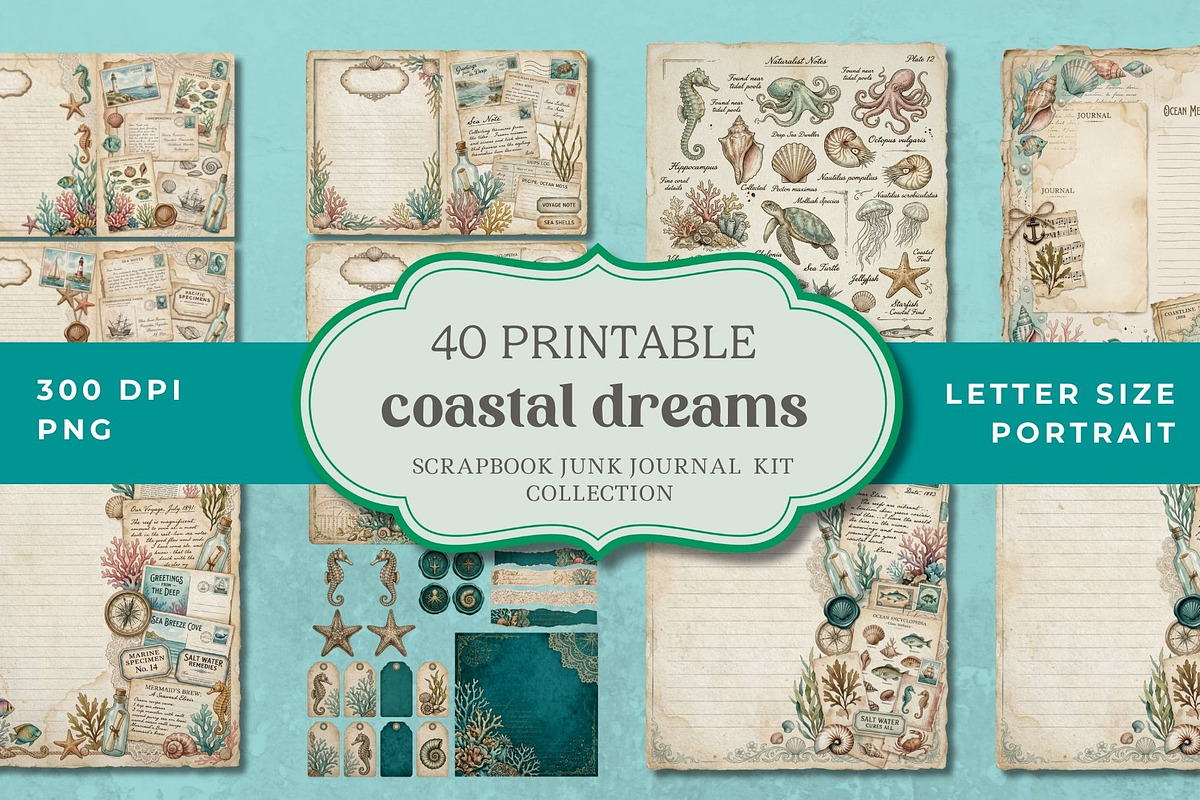 Coastal Dream Junk Journal Kit, an Object Graphic by Traveling Designer (Photo 1 of 6)