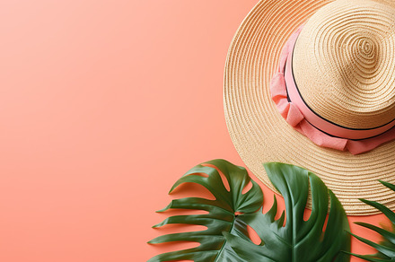 Summer hat with monstera leaves. Summer time concept. Generative AI, a Beauty & Fashion Photo by AlyaAnd
