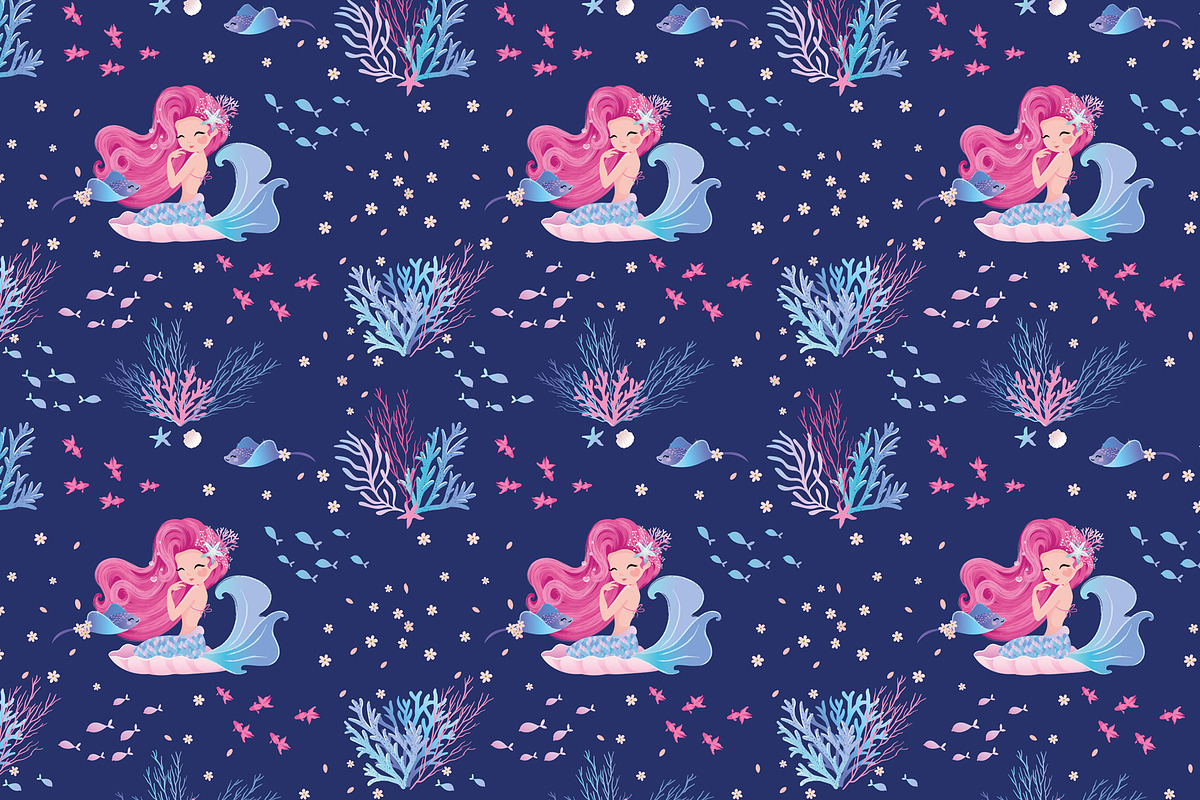Cute mermaids.Mermaid pattern print., a Person Illustration by StudioLondon (Photo 2 of 2)