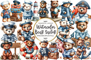 Bear Sailor Clipart, Nautical Clipar, an Illustration by OK Design