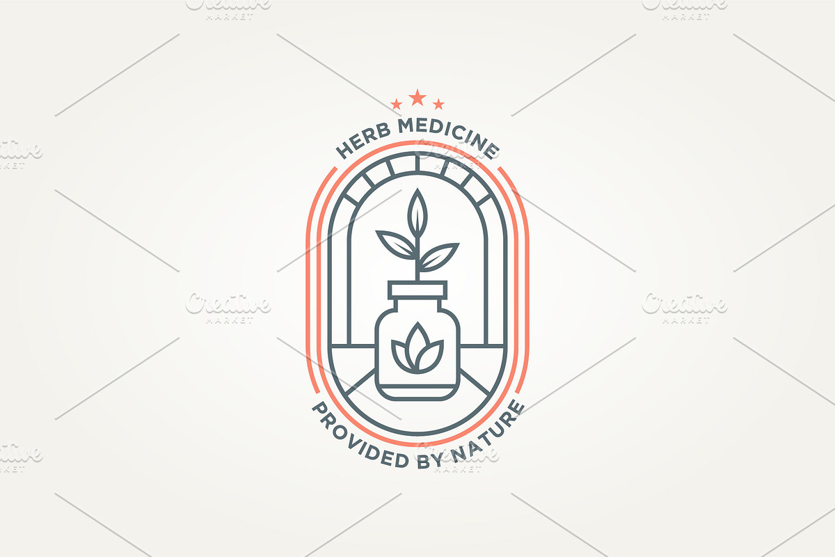herb medicine line art badge logo, a Branding & Logo Template by Blazybone