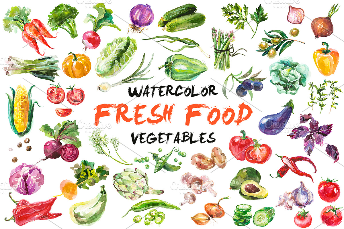 Watercolor Vegetables, a Food Illustration by Maxim_Basinski