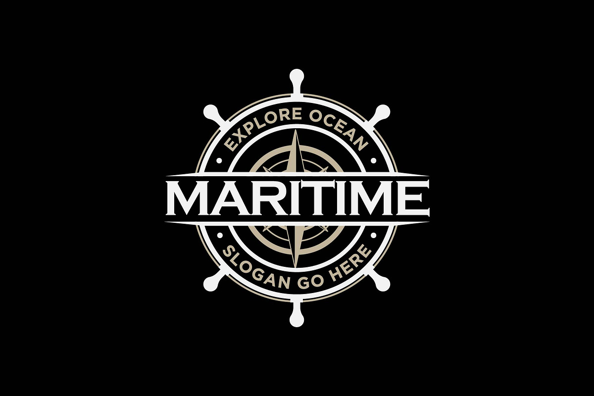 vintage steering wheel with compass, a Branding & Logo Template by funpixel