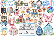 Watercolor School Supplies Clipart, a Seasonal Illustration by Design Market (Thumbnail 1 of 5)