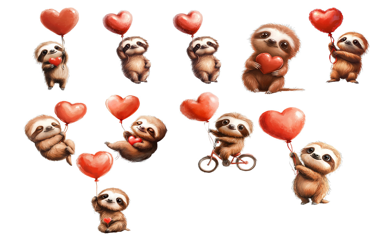 Valentines Day 20 Sloths Clipart, an Animal Illustration by PrintablesByFranklyn (Photo 2 of 3)