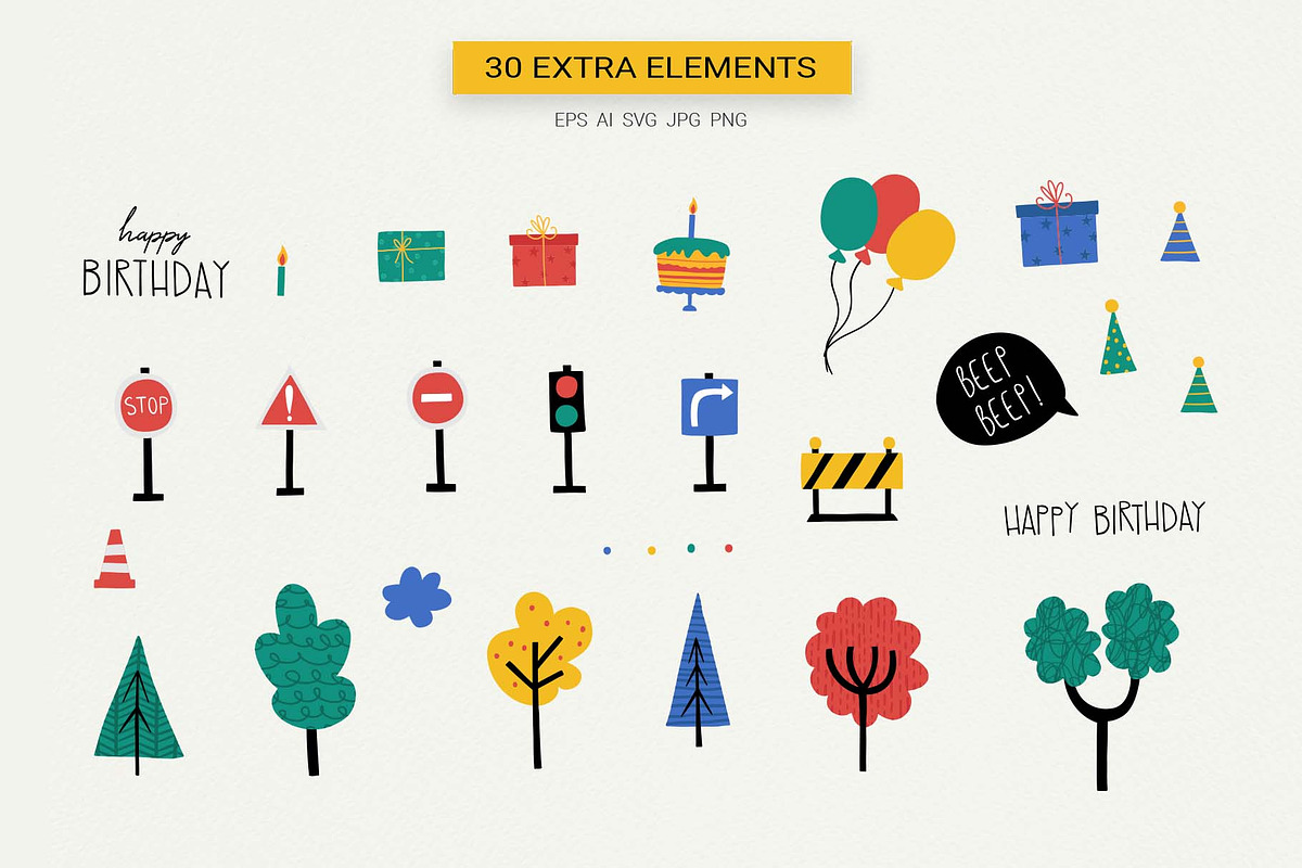 Happy Cars – Kids Clipart Set, a Transportation Illustration by Irina Ostapenko (Photo 5 of 11)