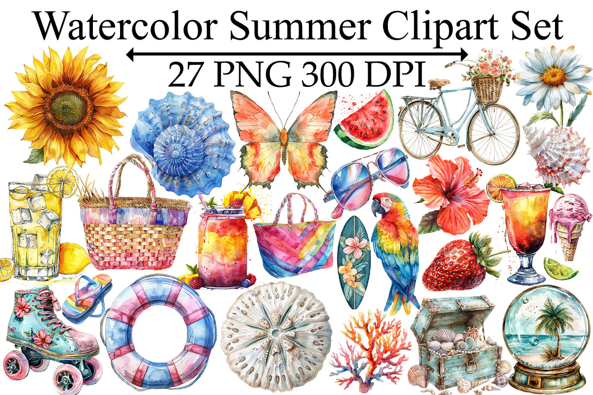 Watercolor Summer Clipart Set, an Illustration by Design Market (Photo 1 of 4)