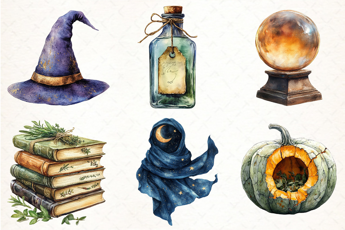 Watercolor Witch, Halloween Bundle, an Illustration by Pixels.Craft (Photo 3 of 7)