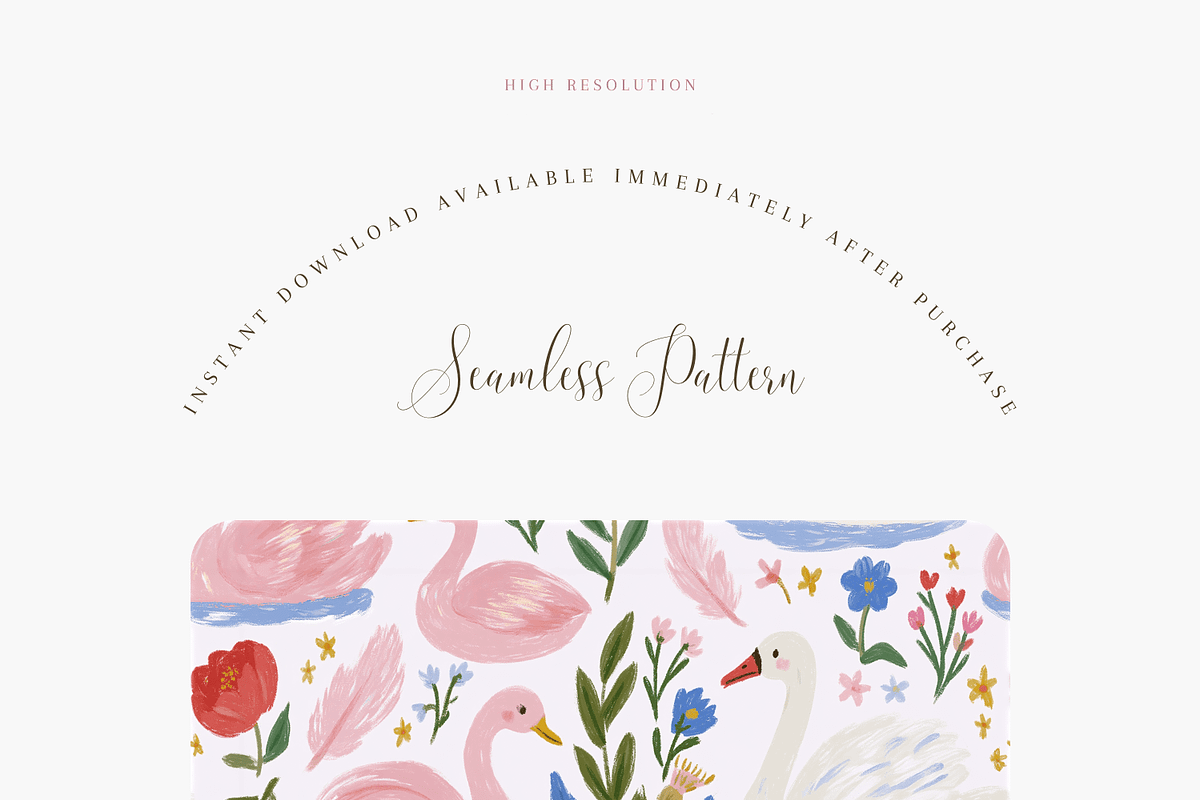 Swan and Floral Seamless Pattern, a Pattern Graphic by Pati Charm Studio (Photo 2 of 6)