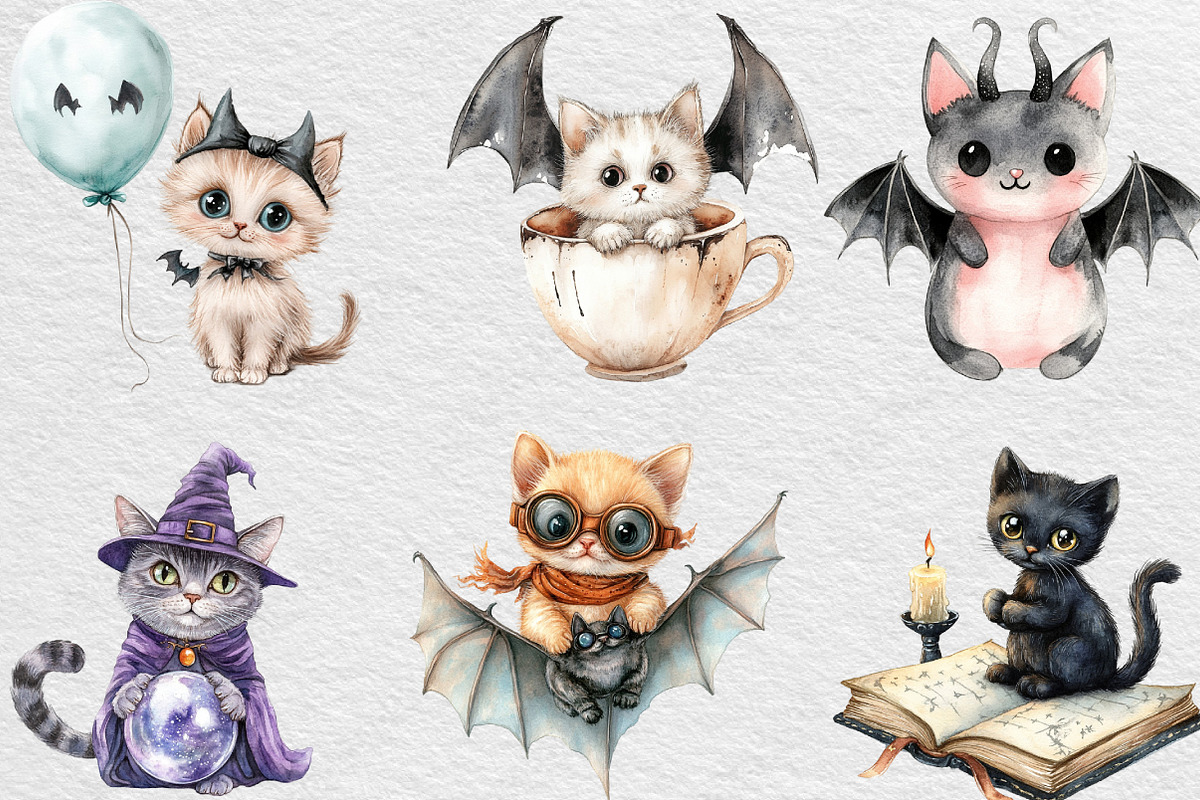 Halloween Cute Cat Clipart, an Illustration by Black Bird Studio (Photo 3 of 6)
