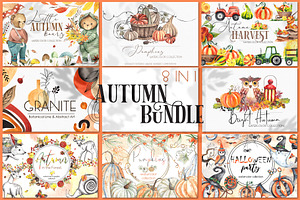 Autumn BUNDLE 8 in 1. Watercolor