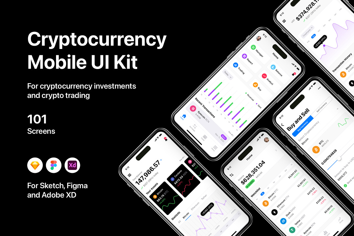 Cryptocurrency Mobile UI Kit, an UI Kit Template by flr.24 (Photo 1 of 2)