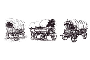 Wild West Wagon Sketches. Old Rustic