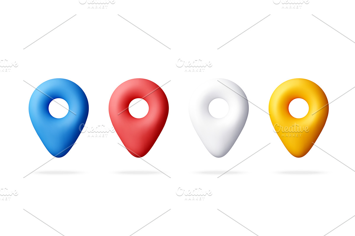 Set of colorful 3d map pointer icons, an Object Illustration by Abscent