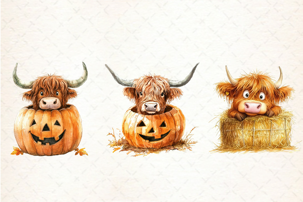 Autumn Funny Highland Cow Clipart, an Illustration by Libby Wishes (Photo 5 of 5)