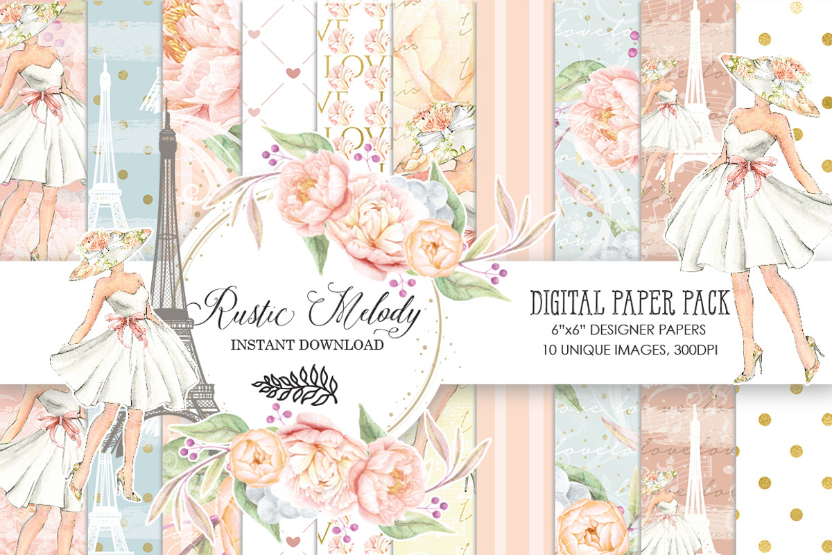 PARIS -FASHION DIGITAL PAPER PACK, a Pattern Graphic by rusticmelody (Photo 1 of 2)