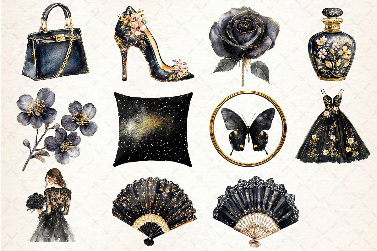 Glitter Luxury Black Spring Clipart, an Illustration by Dream Creation (Photo 4 of 4)