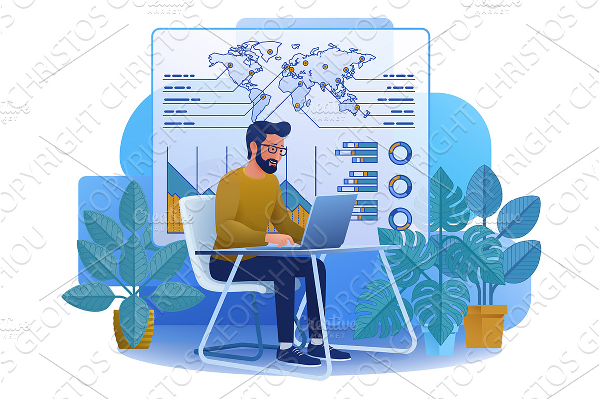 Man Analysis Laptop Business Job, a Person Illustration by Christos Georghiou