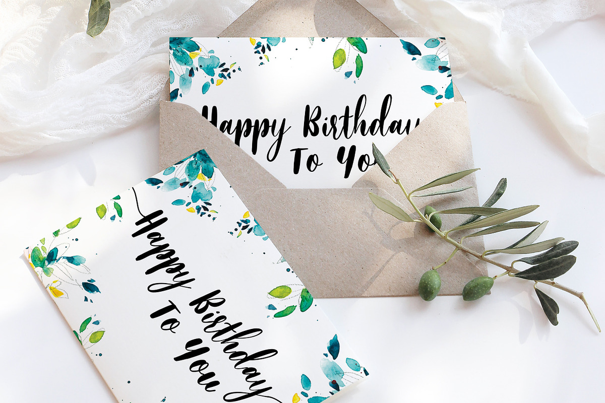 green leaves birthday card, a Card Template by TurquoiseDesign (Photo 2 of 3)