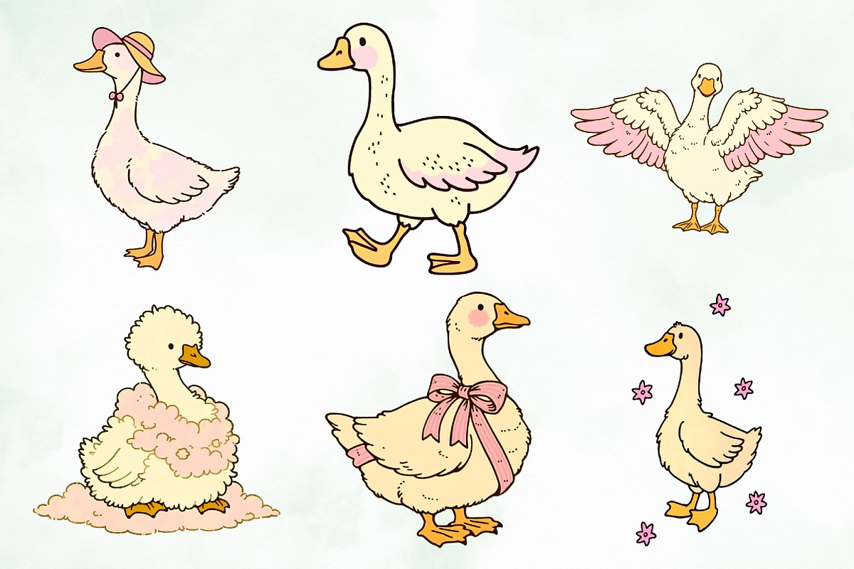 Watercolor Whimsical Cute Goose PNG, an Animal Illustration by Creative Art (Photo 5 of 8)