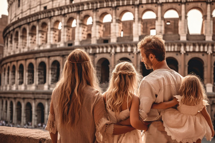 Family with kids against Colosseum, Rome, Italy.  People visitin, a Person Photo by AS photostudio