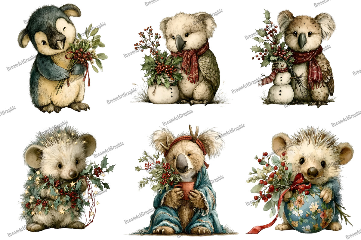 Whimsical Christmas Animals Clipart, an Illustration by DreamArtGraphic (Photo 3 of 4)