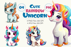 Cute Rainbow Unicorns 04. Sticker.