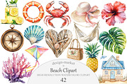 Watercolor Beach Clipart, an Illustration by Design Market (Thumbnail 1 of 5)