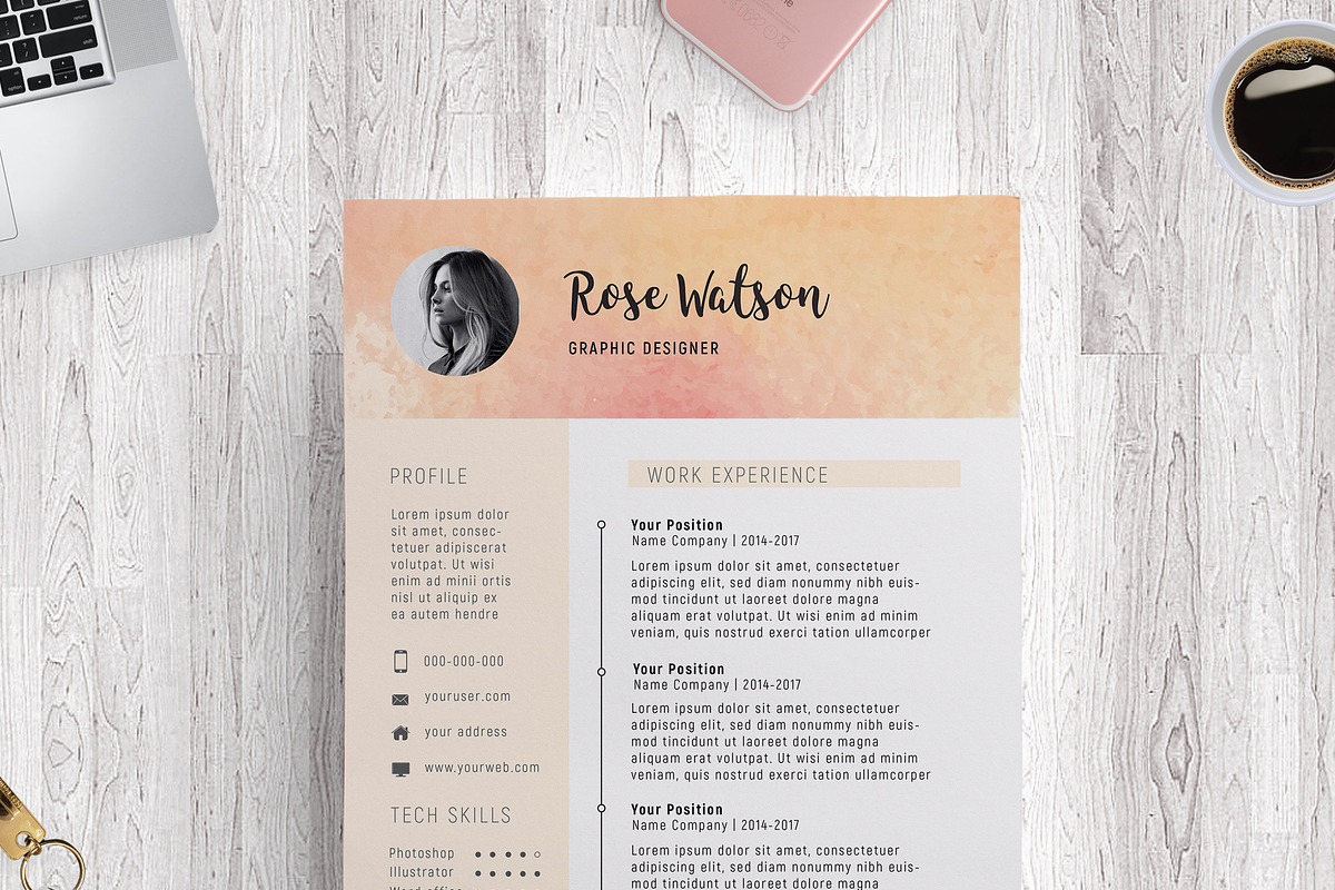 Sweet Watercolor Resume Template /G, a Resume Template by Showy68 Template (Photo 6 of 7)