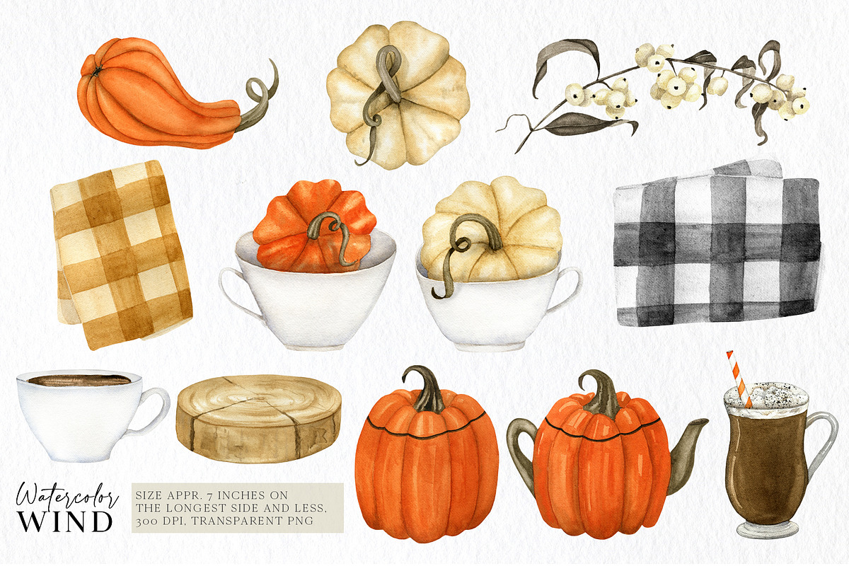 Fall sweet clipart with pumpkin -30%, a Decorative Illustration by Ksenia Shmakova (Photo 2 of 6)