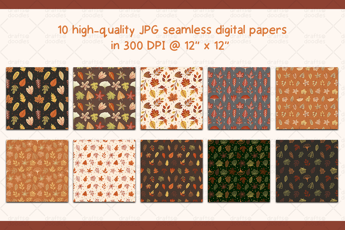 Autumn Leaves Clipart and Patterns, a Pattern Graphic by Drafts n Doodles (Photo 6 of 8)