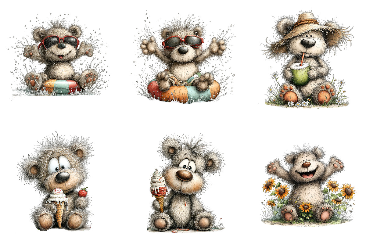 Whimsical summer teddy bear clipart, an Illustration by SinaCreation (Photo 2 of 8)