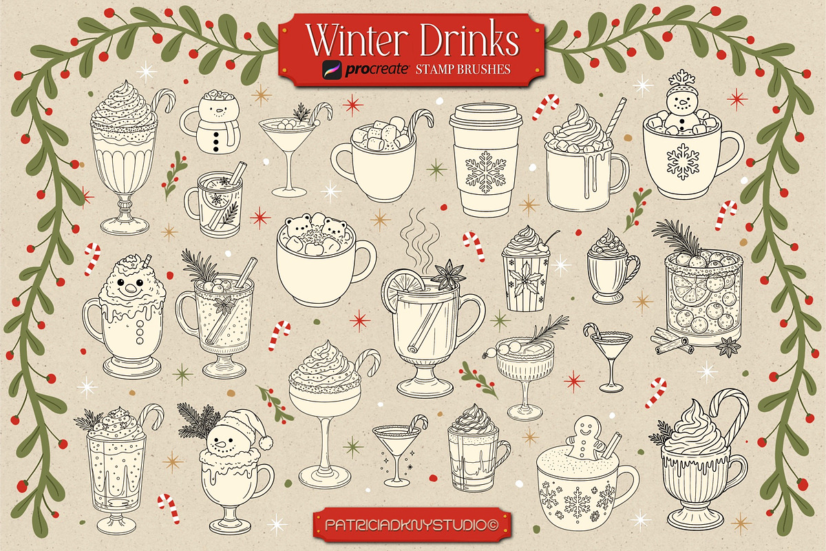 Procreate Christmas drink brushes, a Brush Add-On by PDknyStudio (Photo 1 of 5)