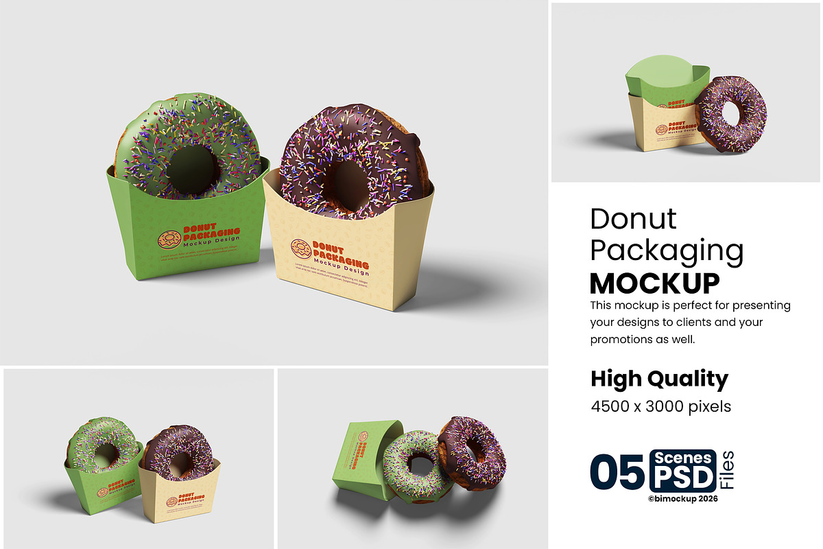 Donuts Packaging Mockup, an Advertising Mockup by bimockup (Photo 1 of 6)