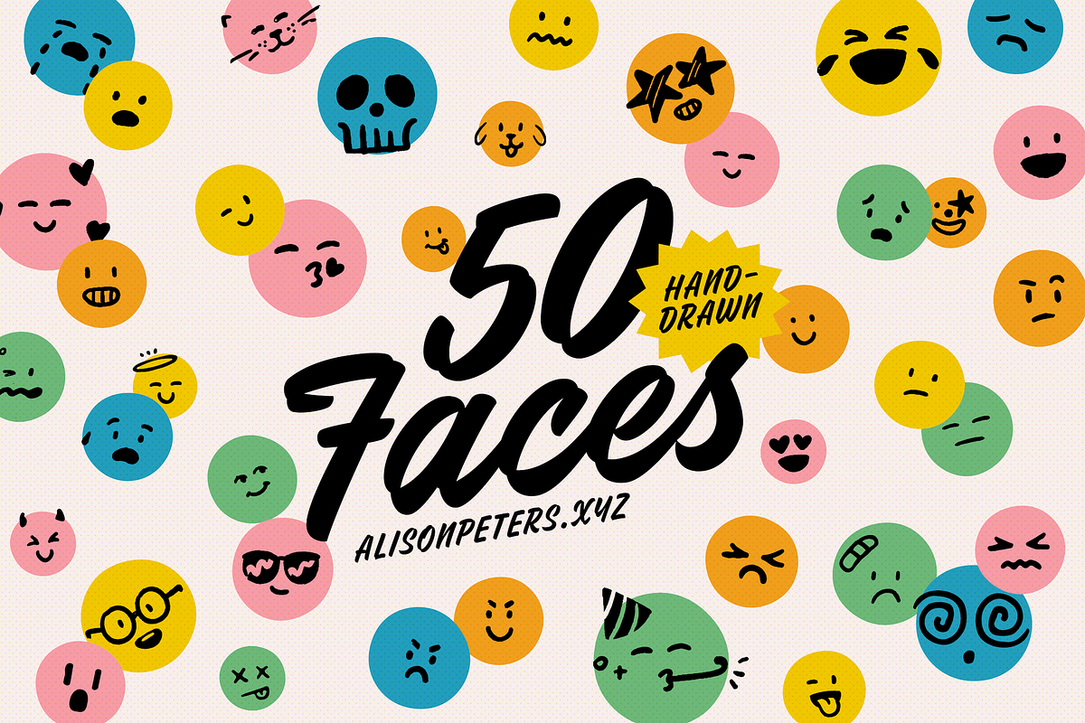 50 Hand-Drawn Faces, a Solid Icon by AlisonPeters.xyz (Photo 1 of 4)