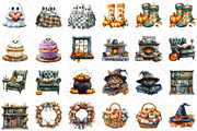 Watercolor Cozy Halloween Clipart, an Illustration by DreamPrint404 (Thumbnail 2 of 5)