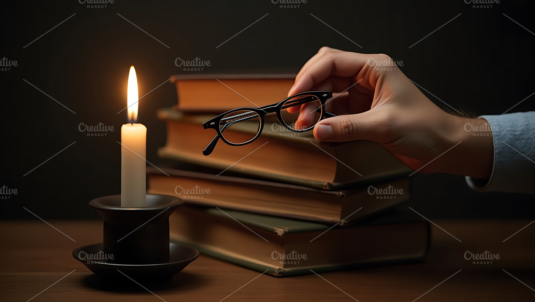 Vintage books reading with candle, a School & Education Photo by Artonix