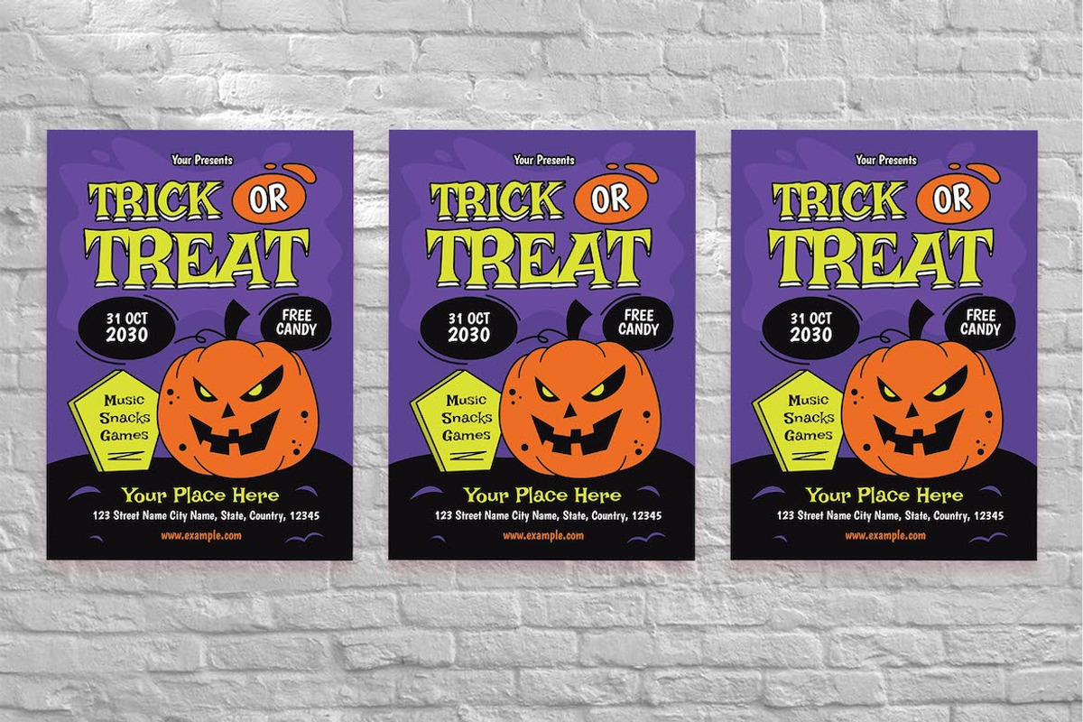 Purple Trick or Treat Flyer Set, a Flyer Template by Aiyari Graphic (Photo 3 of 3)