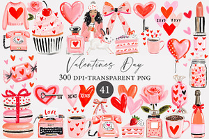 Watercolor Valentines Day Clipart, an Illustration by Designworld