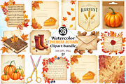 Watercolor Ephemera Autumn Clipart, a Seasonal Illustration by Canvas Craft (Thumbnail 1 of 5)