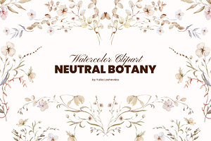 Neutral Botany Watercolor Clipart