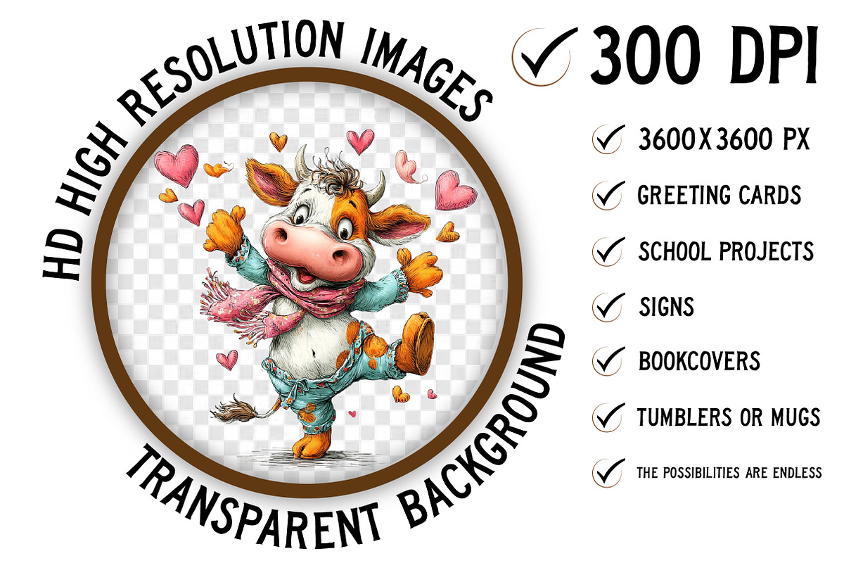 Quirky Valentine Funny Cow Clipart, an Illustration by Craft Nest (Photo 3 of 10)