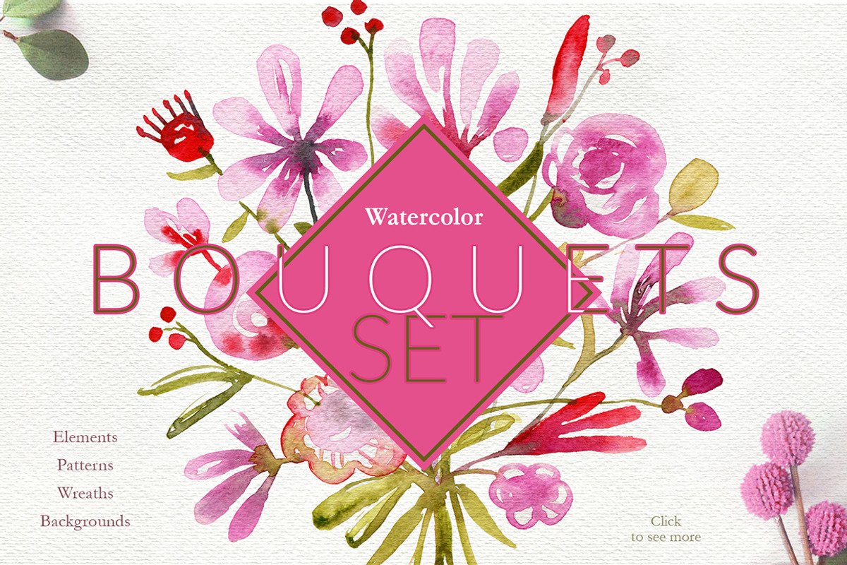 Watercolor Bouquets Set, an Illustration by Bibela (Photo 1 of 8)