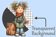 Whimsical Traveler Girl Clipart PNG, a Seasonal Illustration by Canvas Craft (Thumbnail 2 of 10)